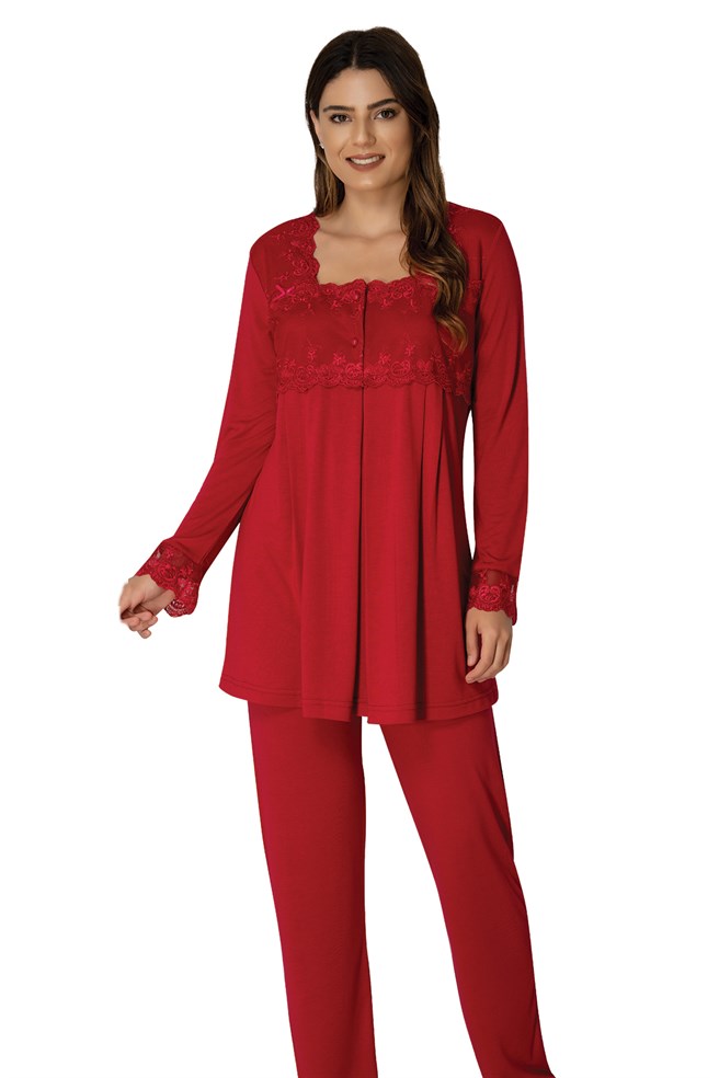 Effortt 2403 Cherry Red  Maternity Pajama and Robe Set