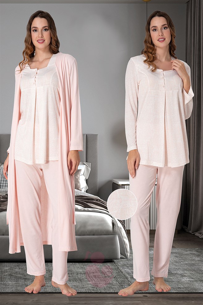 Effortt 9074 Somon Uzun Sabahlıklı Lohusa Pijama Takımı