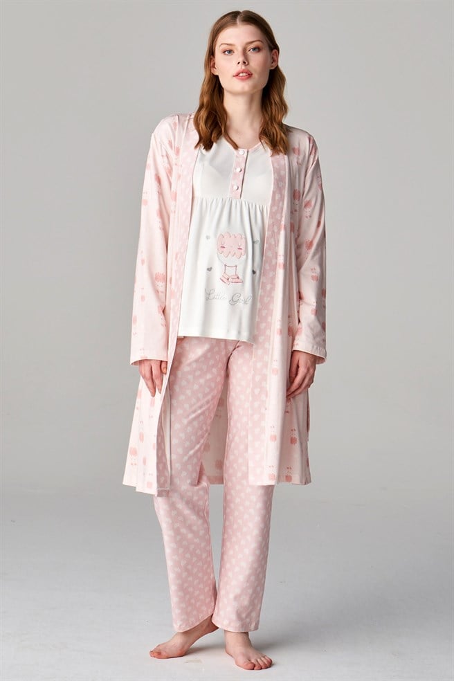 Feyza 4677 Pembe Sabahlıklı Lohusa Pijama Takımı