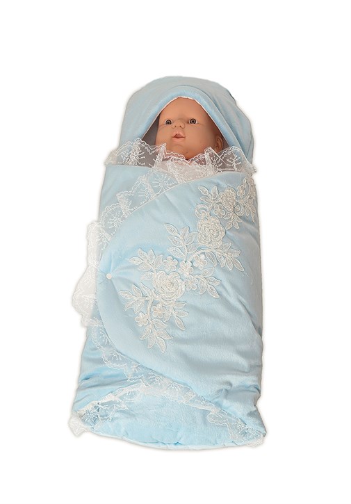Lh 1422  Lace Embroidered Baby Blue Baby  Swaddle