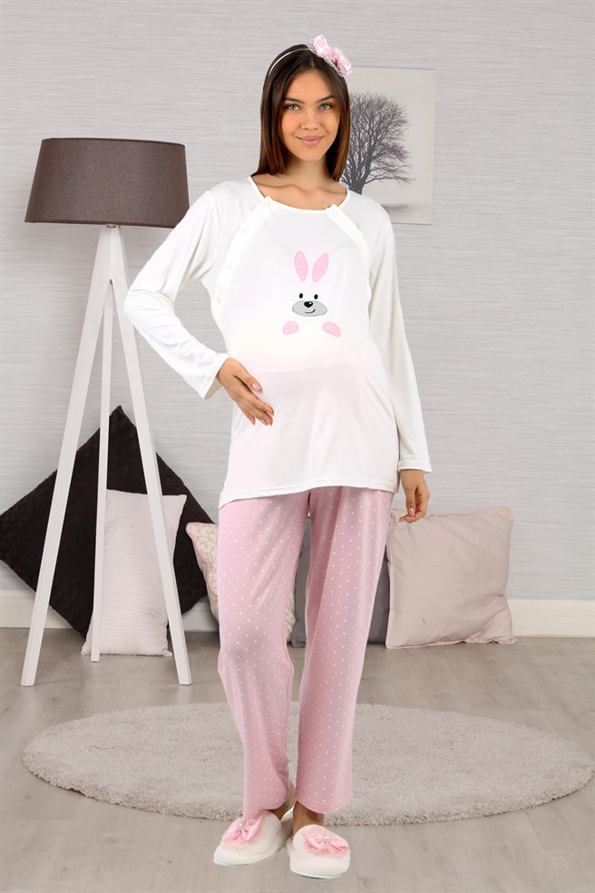 Lohusahamile 30940 Pembe Tavşan Desenli Lohusa Pijama Takımı