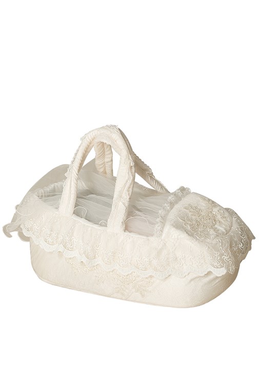MECIT 522 Ecru Color Plush Carrycot with Brilliant Stone Embroidery