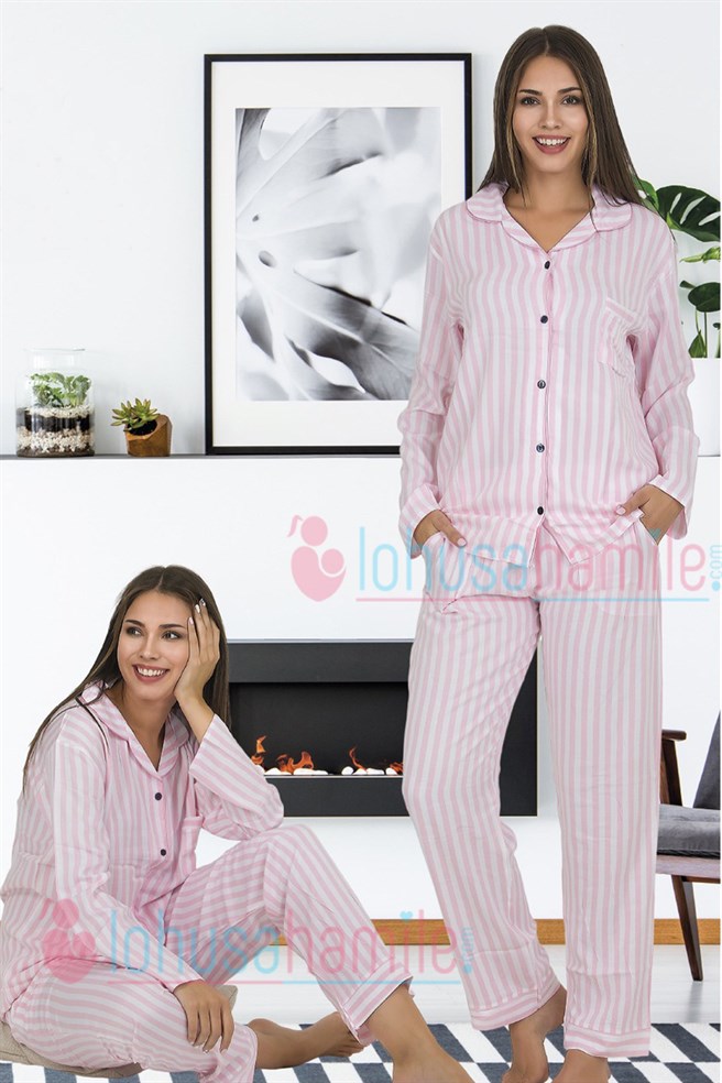 Oyda 6186 Pembe Önden Düğmeli Lohusa Pijama Takımı
