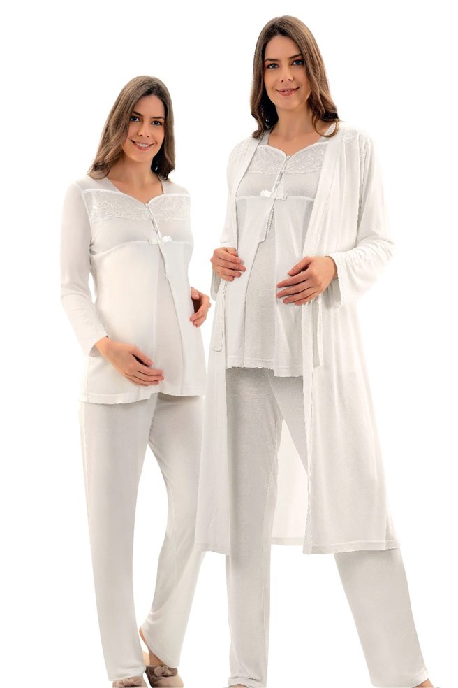 Şahnur 2200 Dantel Detaylı Sabahlıklı Lohusa Pijama Takımı