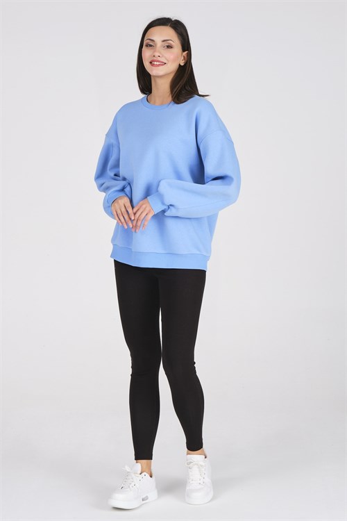 Busa Giyim Basic Oversize Termal Sweatshirt Açık Mavi