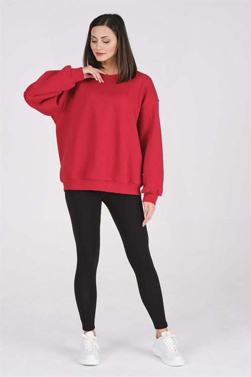 Busa Giyim Basic Oversize Termal Sweatshirt Kırmızı