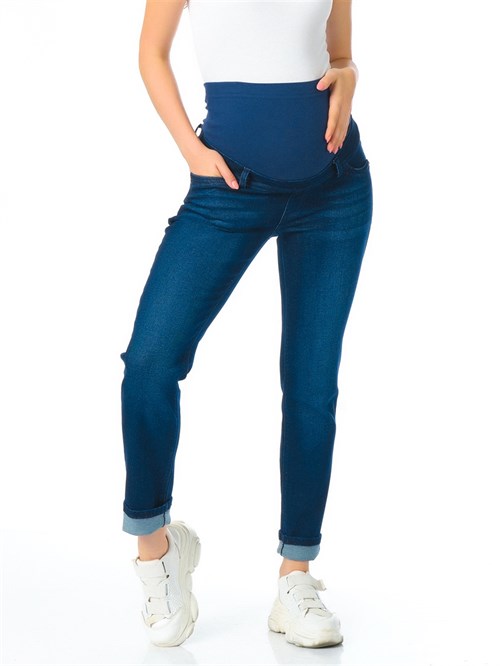 Hamile  Kot Pantolon Düz Model Şardonlu Lacivert