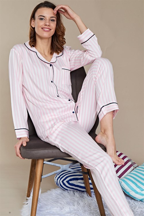 Bambaşka BB29007 Pink Önden Düğmeli Lohusa Pijama Takımı