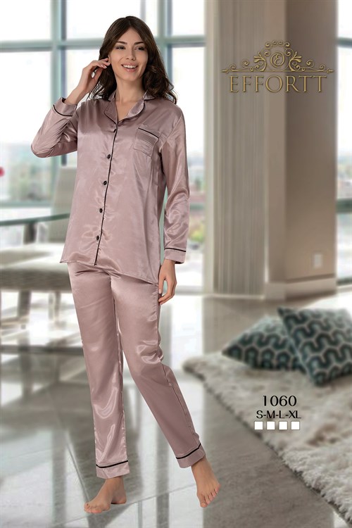 Effortt 1060 Saten Önden Düğmeli Lohusa Pijama Takımı