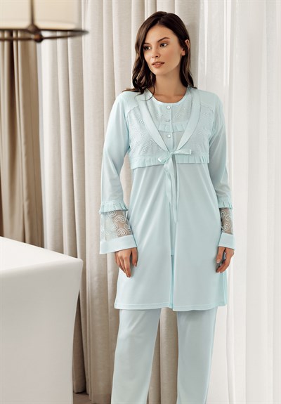Fc Fantasy 8028 Rumi Dantel Desen Sabahlıklı Lohusa Pijama Takımı