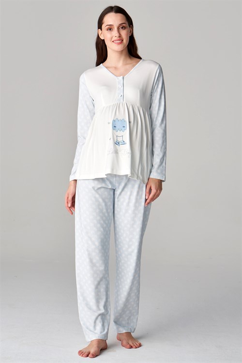Feyza 4677 Mavi Sabahlıklı Lohusa Pijama Takımı