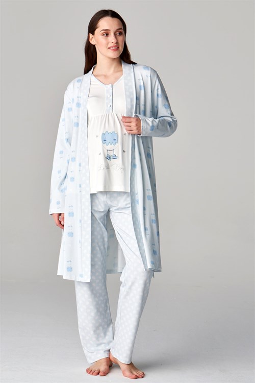 Feyza 4677 Mavi Sabahlıklı Lohusa Pijama Takımı