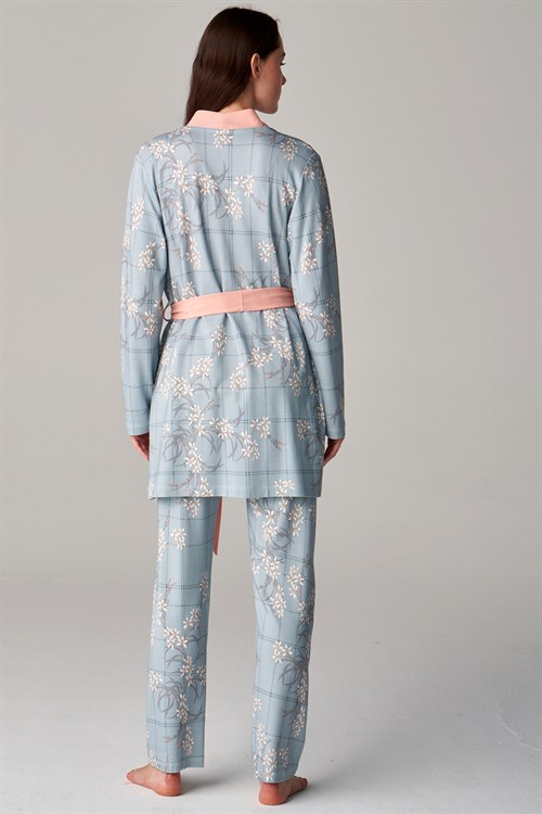 Feyza 4688 Mavi Lohusa Sabahlıklı Pijama Takımı