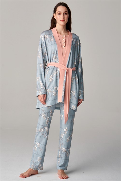 Feyza 4688 Mavi Lohusa Sabahlıklı Pijama Takımı