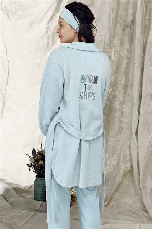 Haluk Bayram 3617 Mavi Sabahlıklı Lohusa Pijama Takımı