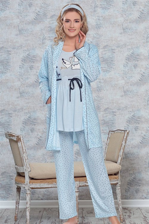 Haluk Bayram 3711 Mavi Sabahlıklı Lohusa Pijama Takımı