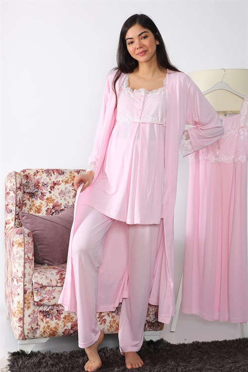 Lohusa Hamile 2501 Pembe Uzun Sabahlıklı Lohusa Pijama Takımı