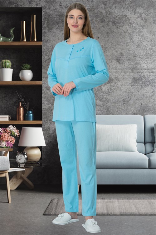 Mecit 5637 Mavi Büyük Beden Kadın Pamuk Pijama Takımı
