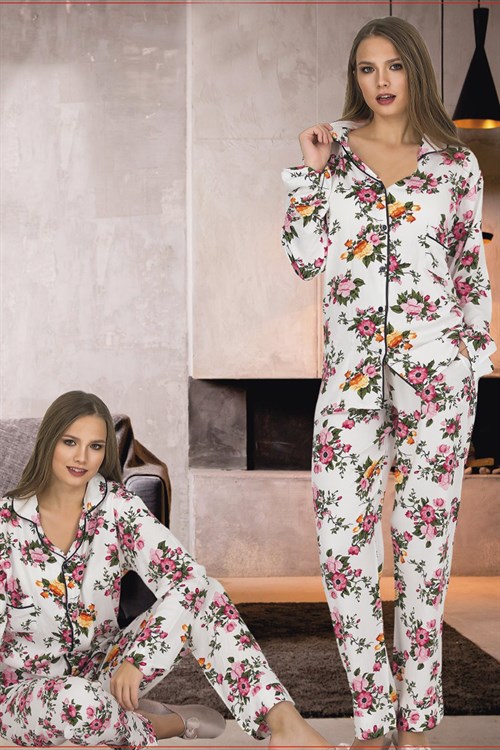 Oyda 6210 Çiçekli Önden Düğmeli Lohusa Pijama Takımı
