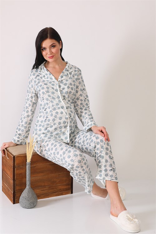 Puanlı 1001 Önden Düğmeli Lohusa Pijama Takımı
