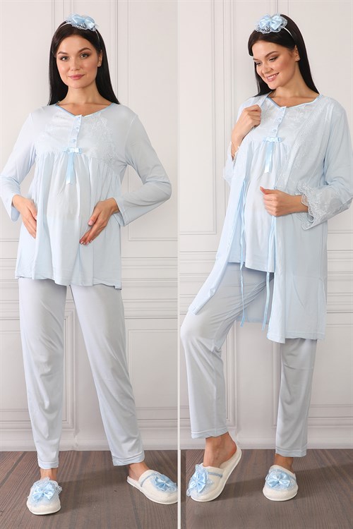 Senyora 1236 Mavi Sabahlıklı Lohusa Pijama